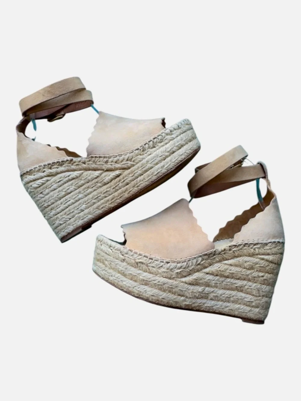 Chloe Reef Shell Suede Espadrille Wedge Platform Sandals Open Toe Size 40